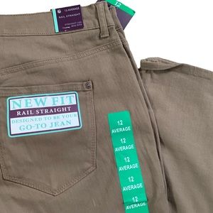 Gloria Vanderbilt Rail Straight Leg Jeans Mid Rise Womens Taupe Sz 12 NEW